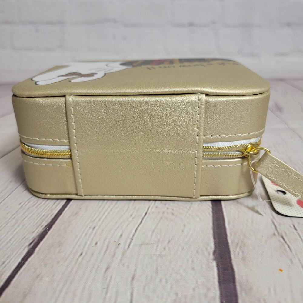 Disney Minnie Mouse Travel Jewelry Case with Zipper Gold Matte Metallic Faux - Picture 4 of 10